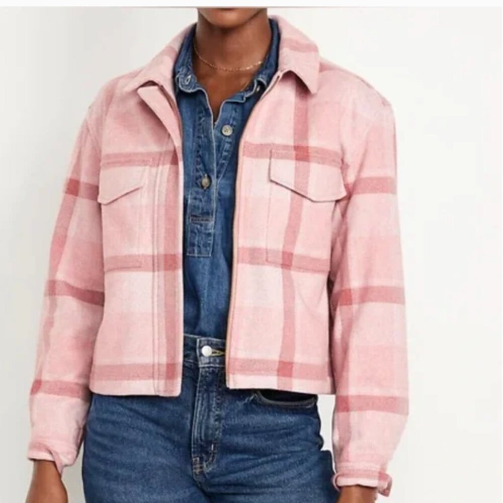 NWOT Old Navy Pink Plaid Relaxed Shirt Jacket - XXL Tall